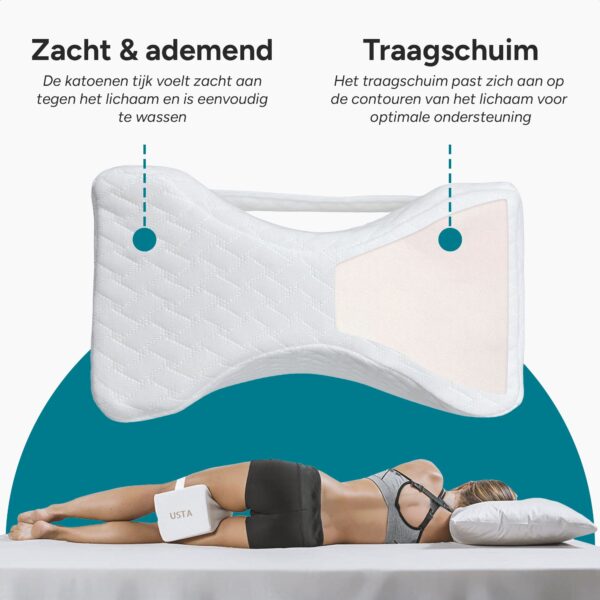 1+1 GRATIS - Kniekussen voor Zijslapers – Orthopedisch Beenkussen met Traagschuim – Verlicht Knie-, Heup- & Rugpijn – Ergonomisch Slaapkussen – Wit - Afbeelding 8